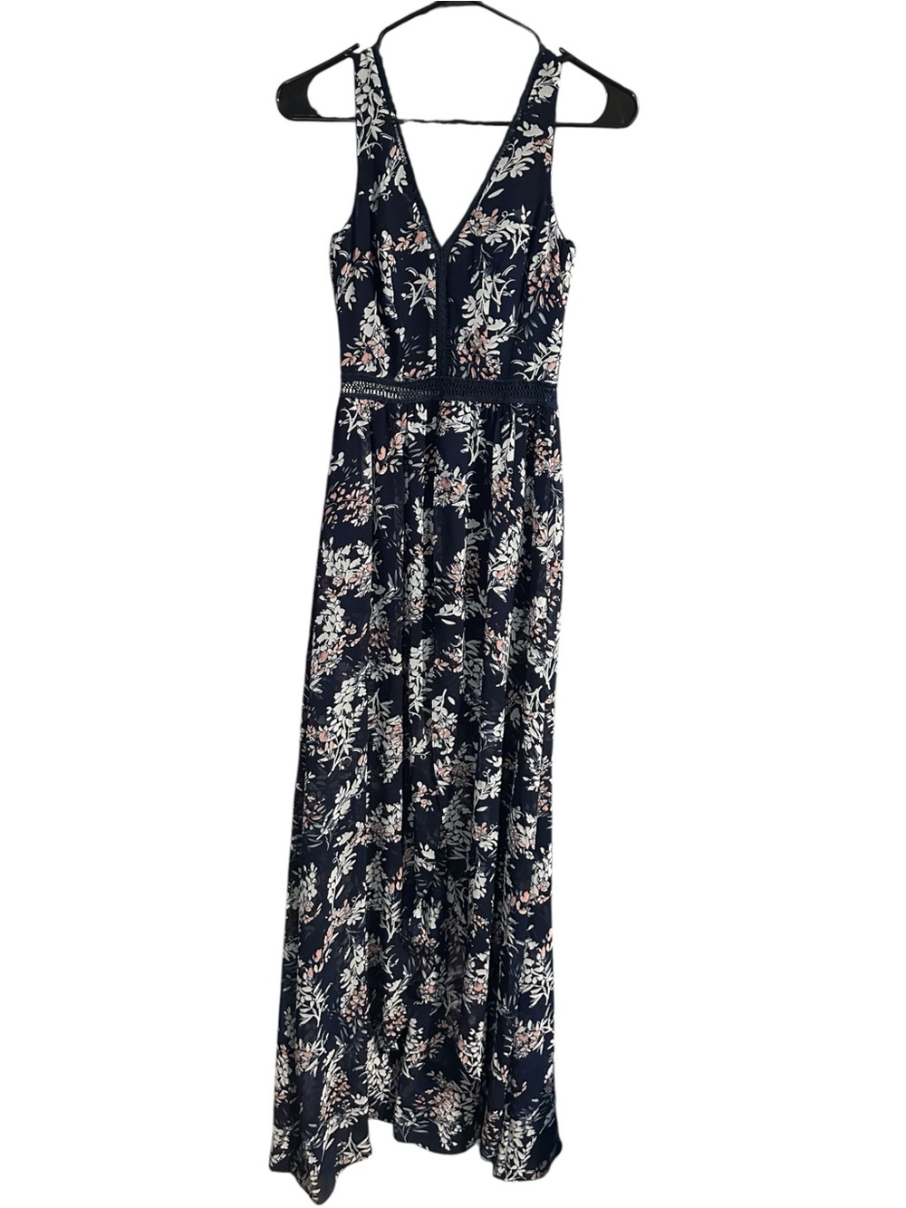 B.Darlin Floral V-Neck Maxi Dress Navy Size 0